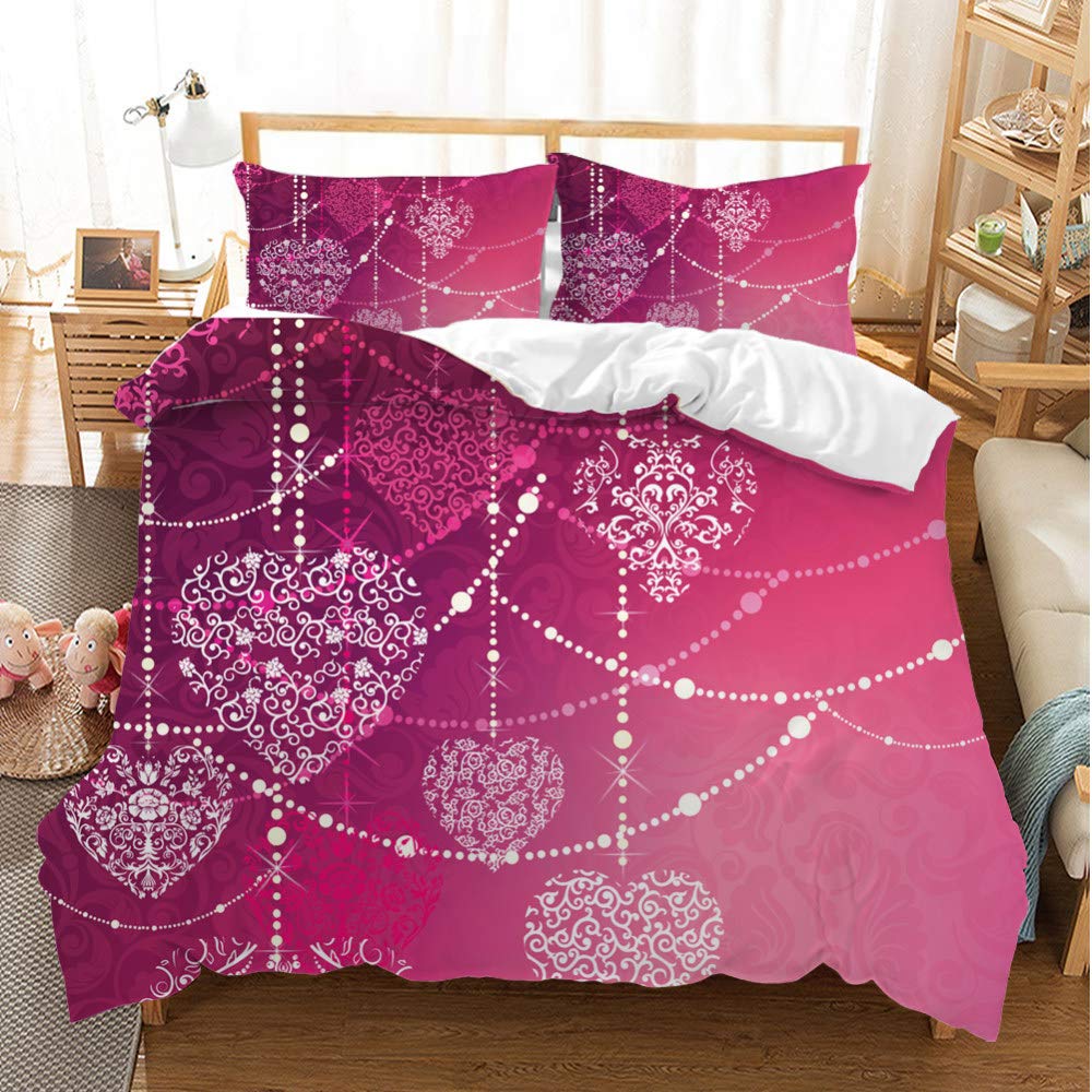 Red Love Heart Duvet Cover Set Romantic Theme Comforter Cover Valentine's Day Gift King Queen Double Twin Size With Pillowcase