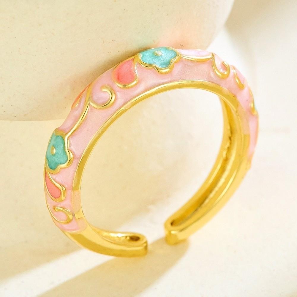 Colorful Flower Open Ring Versatile Drip Glazing Ring Unisex Oil-Drop Enamel Ring  Gift