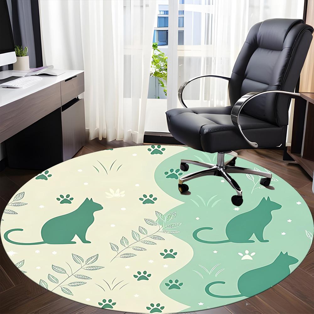 1pc Cat Nature Office Round Area Rug, Indoor Mat Suitable For Office, Under Office Chairs Bedroom Living Room Home Decor, Room Deco