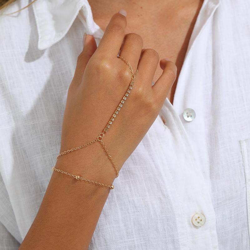Minimalist Thin Chain Connected Finger Ring Bracelets for Women Multilayer Vintage Zircon Link Bangles Party Elegant Jewelry