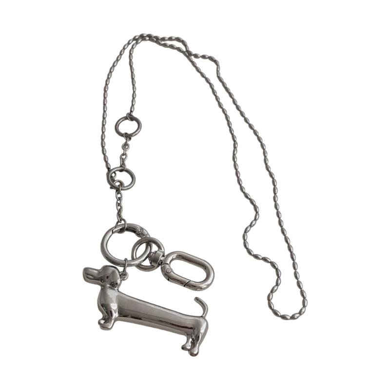 

Trendy Long Bead Cartoon Dog Necklace Alloy Materials Silver Plated Beaded Chain Jewelry Layering Accessory 1