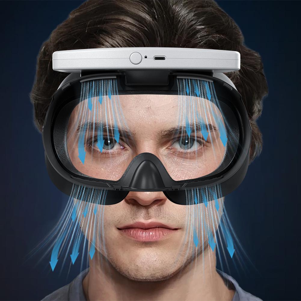 VR Cooling Fan Air Circulation Breathable Cooling Fan Face Cover 3 Speeds with PU Face Cushion Pad for Meta Quest 3 VR Headset