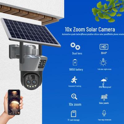 Беспроводная WiFi камера PTZ с питанием от солнечной батареи 4G HD, 10-кратным зумом и цветным ночным видением V380Pro.