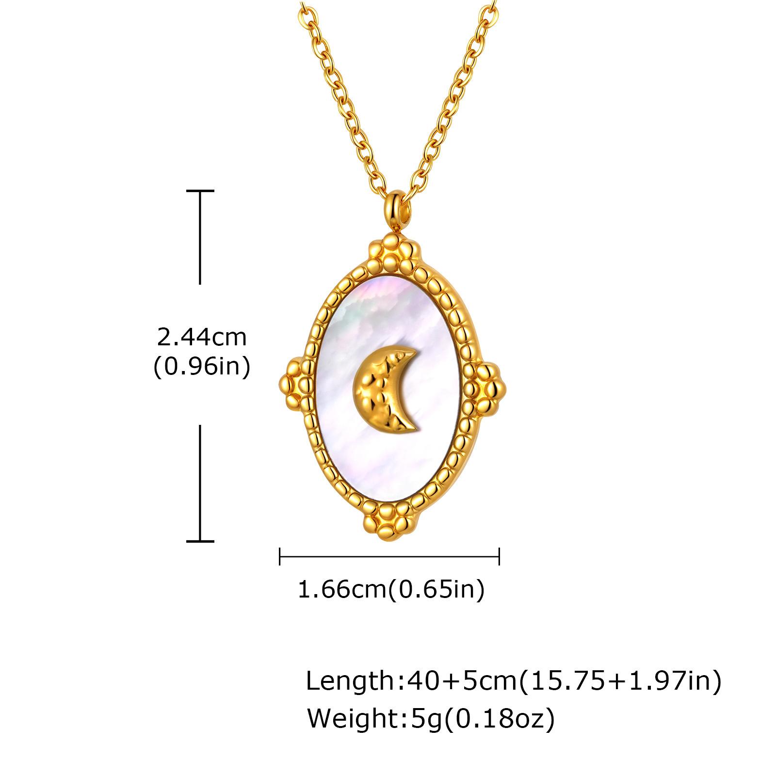 Jewelry Geometric Stainless Steel Oval Gray Shell Moon 18K Gold Pendant Necklace Female 2337