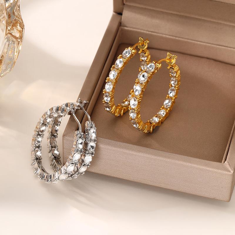 Persönlichkeit großer Kreis runde Ohrringe Damen High-End Temperament einfache Flash Diamant Ohrringe vielseitige Hipster Ohrringe