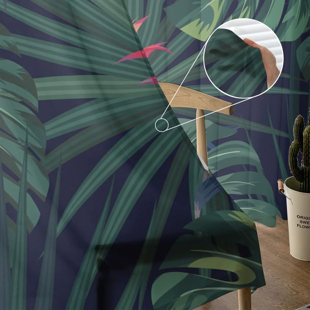 Tropical Jungle Green Plant Flowers Leaves Tulle Sheer Window Curtains for Living Room Bedroom Voile Organza Curtains Drapes
