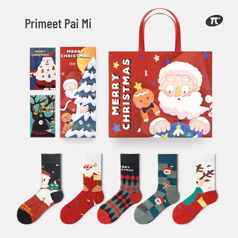 PRIMEET Christmas Cotton Mid-Tube Socks Gift Set One Size (EU 36-43)