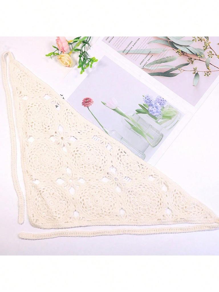 1pc Hollow Flower Headscarf Triangle Scarf, Countryside Style Headwear, Beach Accessory, Retro Headband, 2026 New Arrival