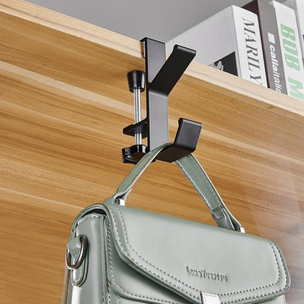 1Pcs Clamp-On Under Desk Hook – Adjustable Arm Headphone & Bag Holder for Desks 1–5cm Thick – Backpack, Purse, Handbag Hanger