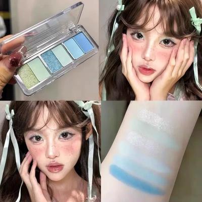 Summer Ice Penetration Blue and Green! Cool Series Dopamine Eye Shadow Plate 2025 New Super Fire Makeup Pearlescent Blue Women