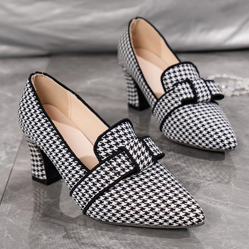 Fashion Spring Autumn Vintage Plaid Pumps Women Plus Size 36-43 Pointed Toe High Heel Shoes Woman Shallow Slip On Pumps with Heels Lady