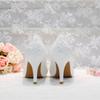 White round head high heels waterproof table stiletto pearl handmade lace flower women's single shoes wedding shoes 202543