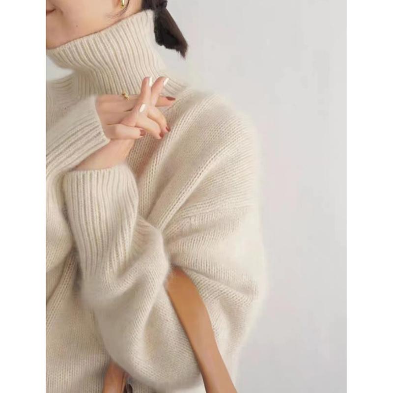 Autumn and Winter Cashmere Pullovers Sweaters Women Fashion Solid Loose Casual Knitted Turtleneck Sweater Ladies Elegant Soft Warm Knit Jumpers 25466