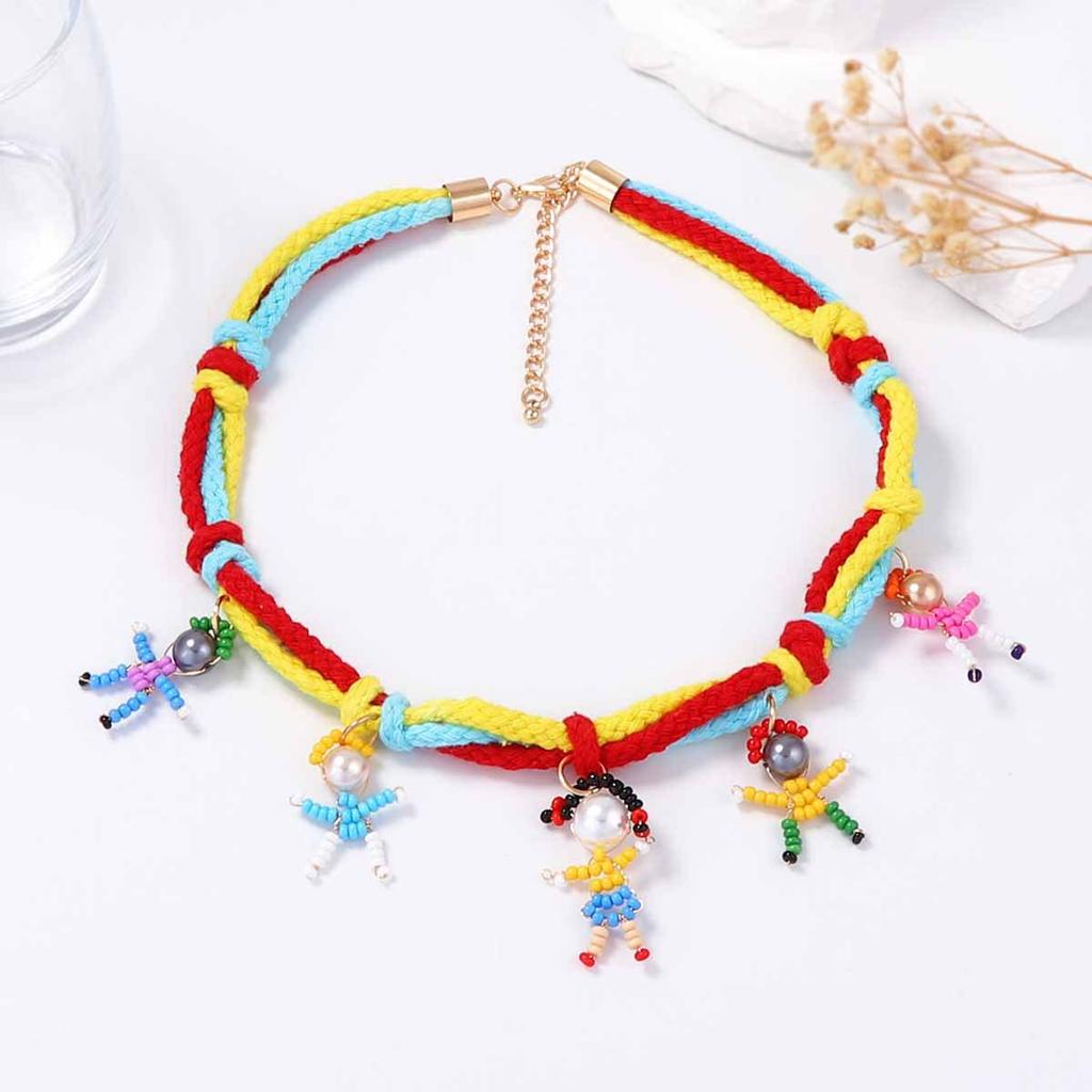 Personality Niche Creative Design Sense Hand-woven Cartoon Cute Character Pendant Braided Rope Casual Necklace