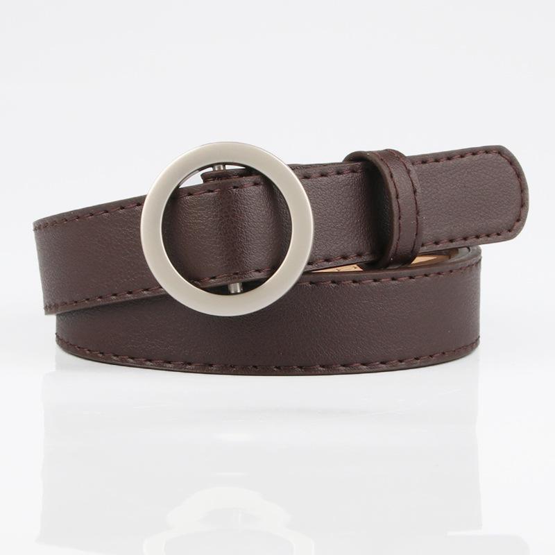 New Products for Women's Fashionable Pu Round Buckle Non-hole Simple Belt, Student Jeans Belt, Versatile Thin Belt