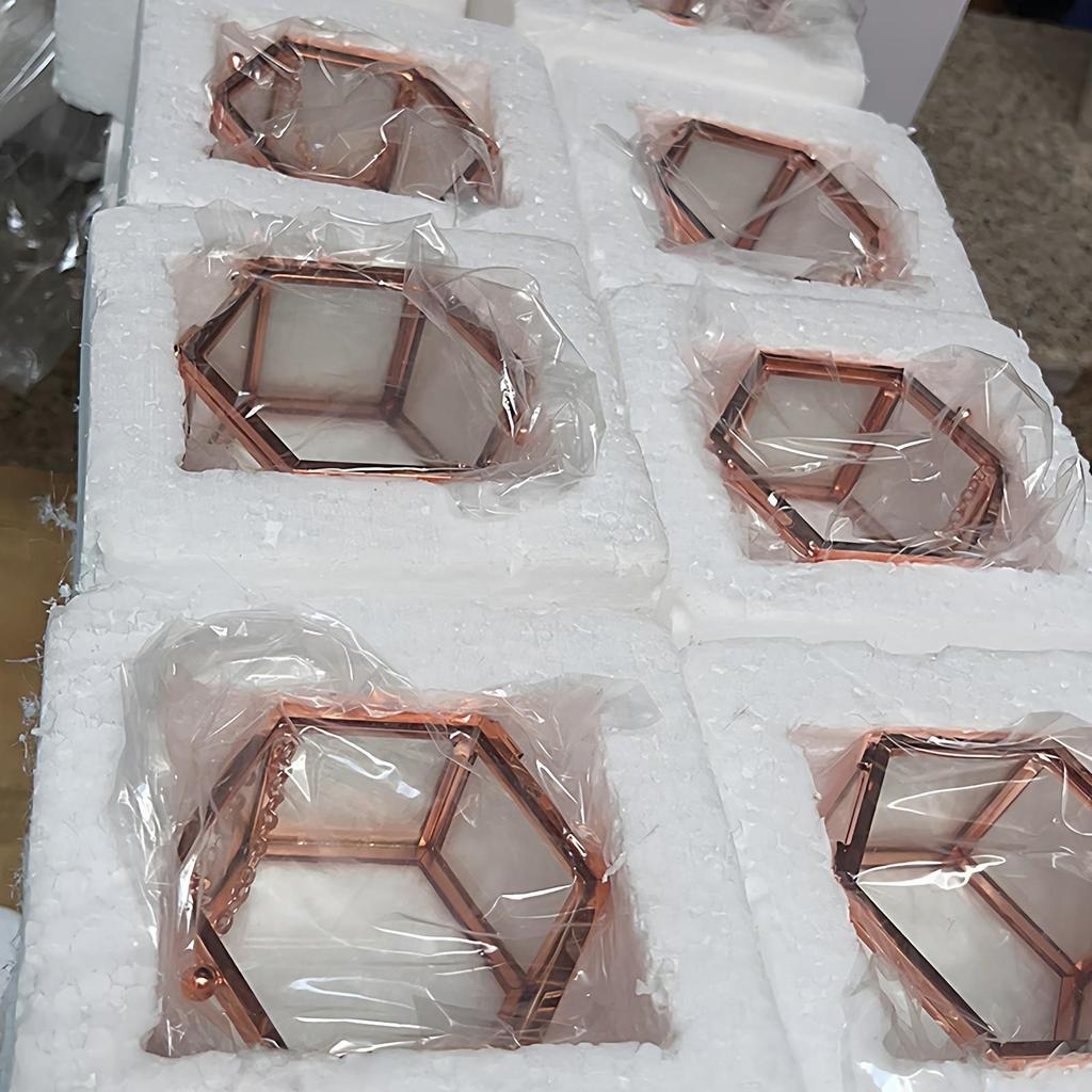 Hexagonal Engagement & Wedding Ring Box - Transparent Glass Jewelry Storage Gift Box