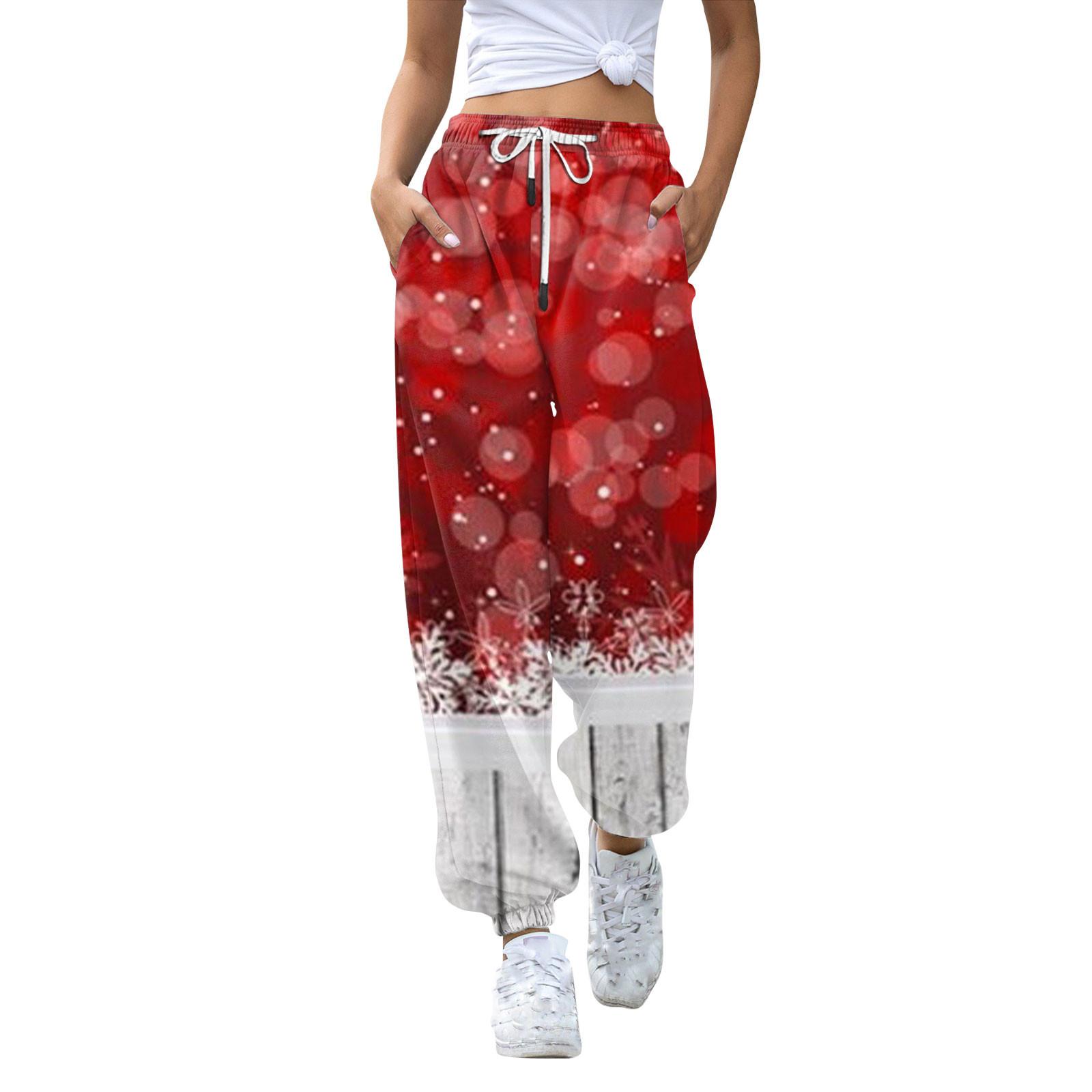 

Женские повседневные модные рождественские принтованные повседневные спортивные брюки с эластичной талией и завязками на шнурке XXL