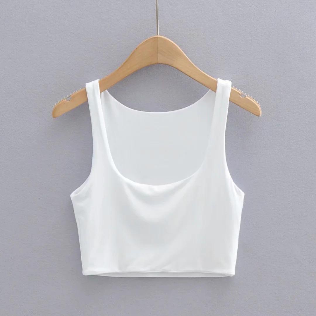 

Летняя пикантная майка с глубоким U-образным вырезом, эластичная облегающая майка - женская базовая без рукавов Small белый