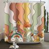 Vintage Rainbow Mushroom Shower Curtain Funny 70s 80s Retro Trippy Abstract Boho Floral Hippy Waterproof Bathroom Curtain Decor