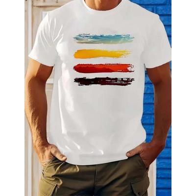 Men'S 100% Cotton Bohemian Graphic T-Shirt Vintage Geometric Color Block Print Round Neck Holiday Daily Tunics Clothings