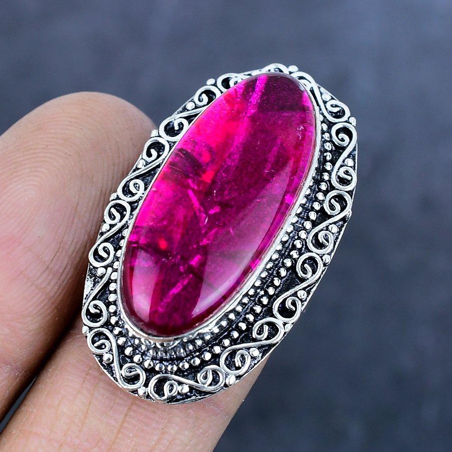 Natural Pink Triplet Opal Gemstone 925 Sterling Silver Jewelry Ring Size 7 K9T05