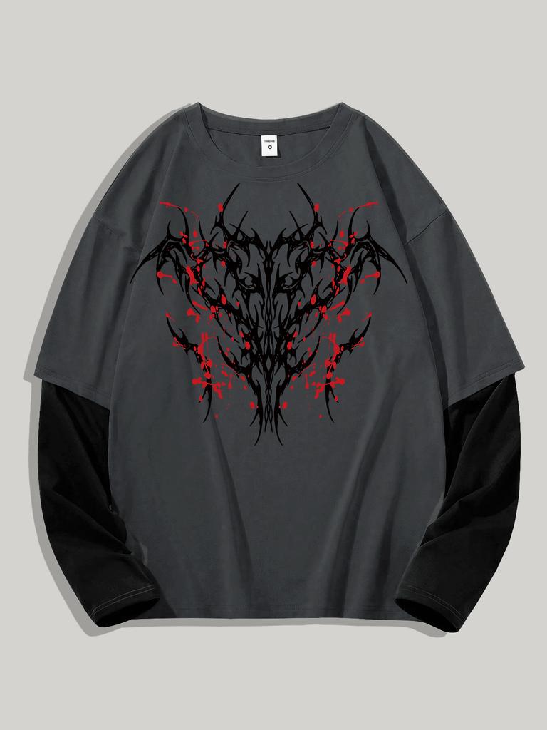 Cămașă Goth Y2k pentru Bărbați cu Grafică Supradimensionată Mânecă Lungă Gât Rotund Tricou Streetwear Primăvară