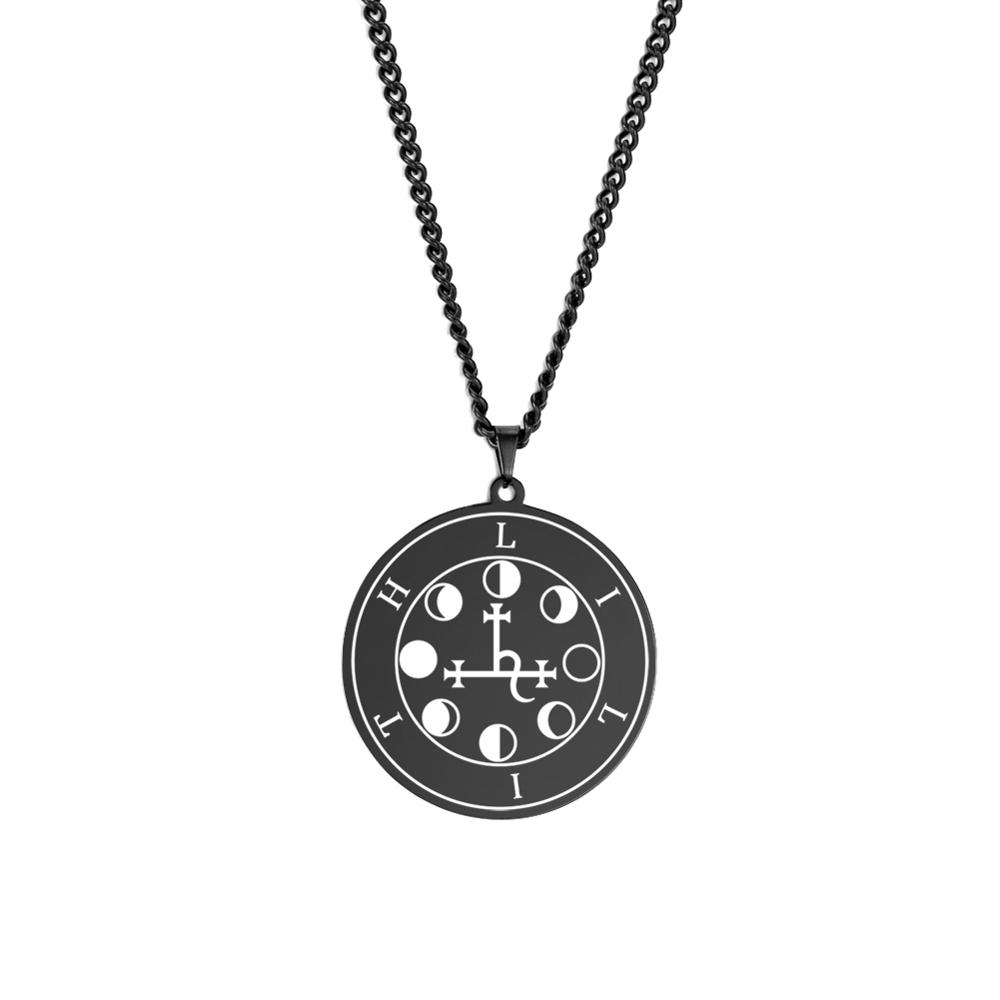 LIKGREAT Wicca Lilith Seal Night and Moon Necklace Men Women Demon Goddess Pendant Kabbalah Amulet Stainless Steel Jewelry