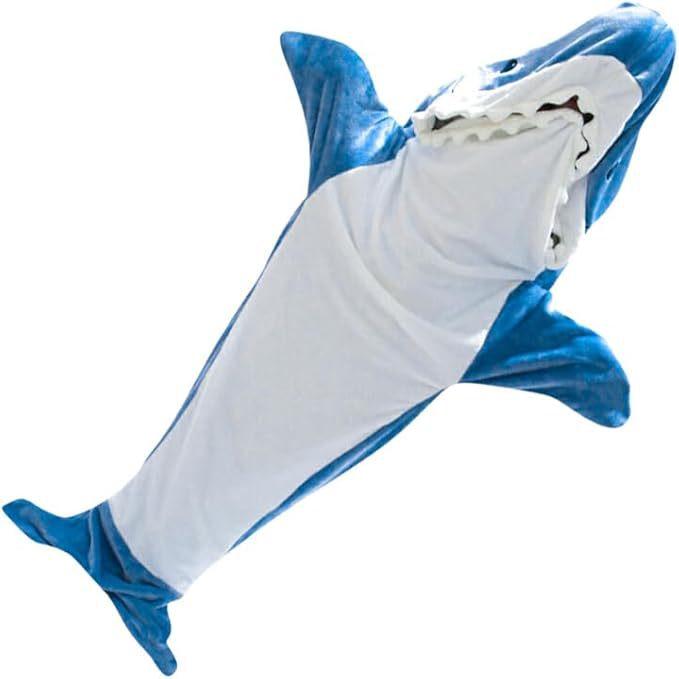 Adult Shark Pajamas Blanket Onesie: Cute, Super Soft Flannel, Wearable & Anti-Kick Sleeping Bag