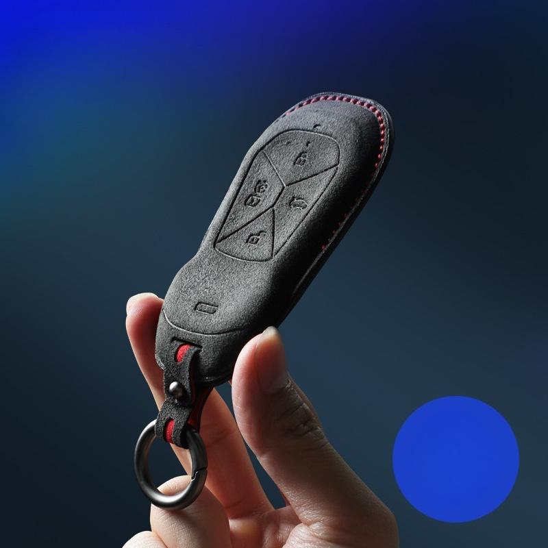 Premium Suede Leather Key Cover Case for Xpeng G9 / P7 / G6 / P5 / MONA M03 (2024) - Protective Key Fob Shell Keychain