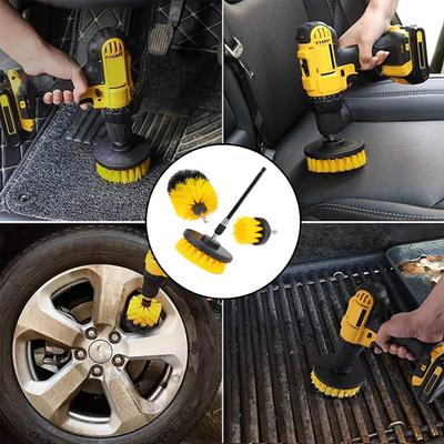 4Pcs/Set Electric Drill Brush 3 Brushes Long Pole Nylon Bristles Universal Multi-functional Power Drill Scrubber Drill Attachment Kit Home Supplies