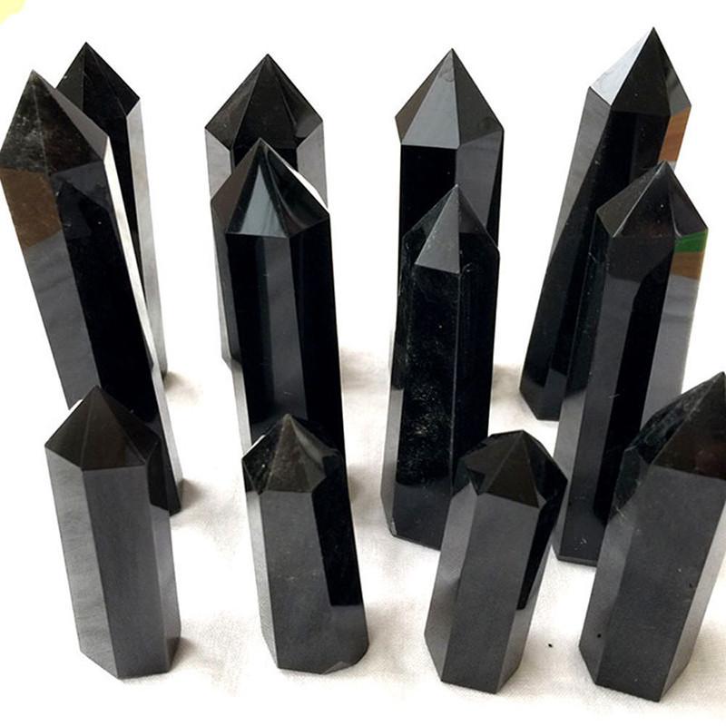 Elegant And Timeless 100% Natural Obsidian Black Quartz Crystal Stone Point Healing Hexagonal Wand