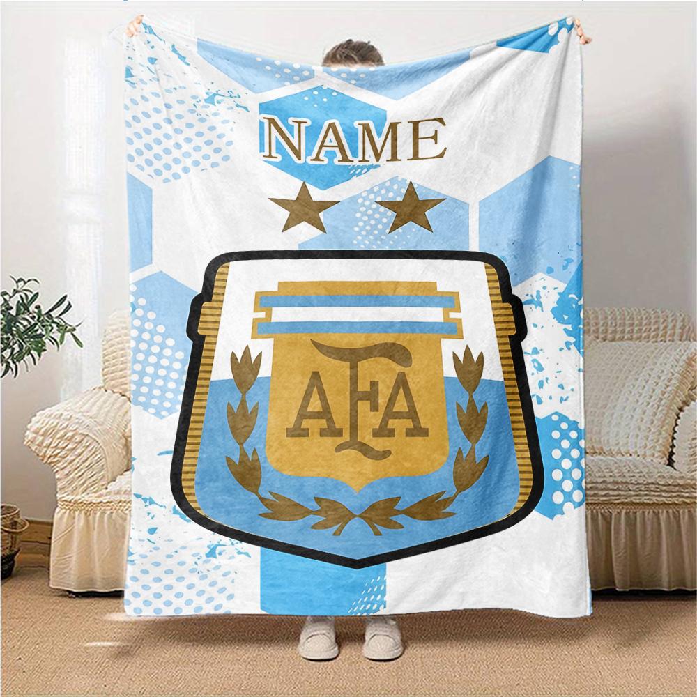 Custom Name Argentina Football Crest Blanket for Couch & Bed, Plush Cozy Fuzzy Blanket Super Soft & Warm Blankets for Fall and Winter. 0908222