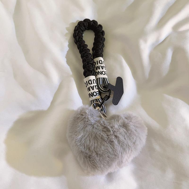 

Trendy Cute Girly Ins Style - White Fluffy Heart Charm, Rotatable Phone Lanyard/Bag Charm/Keychain Universal