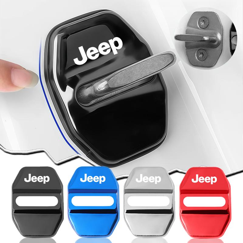 4Pcs Metal Car Door Lock cover Protective Buckle Cover Sticker For Jeep Wrangler Grand Cherokee Avenger Compass Wagoneer Patriot