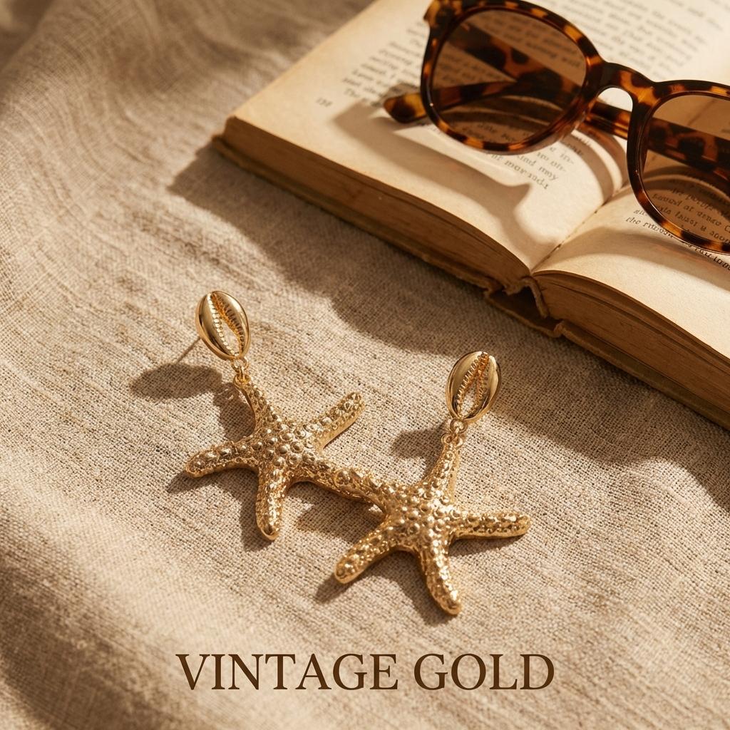 Bohemian Conch Shell Dangle Earrings for Women Classical Gold Plated Starfish Seashell Drop Earrings Summer Party Jewelry Gift