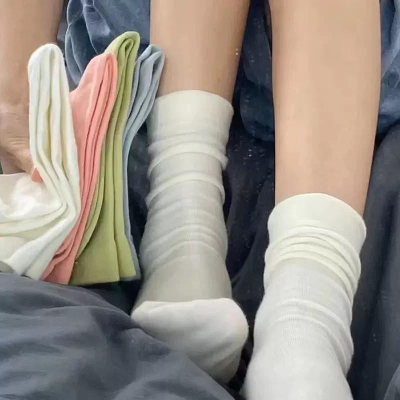 Solid Color Confinement Socks, Medium Socks, Pure Cotton Socks, Summer Thin Candy-Colored Spring And Autumn Stockings, Socks