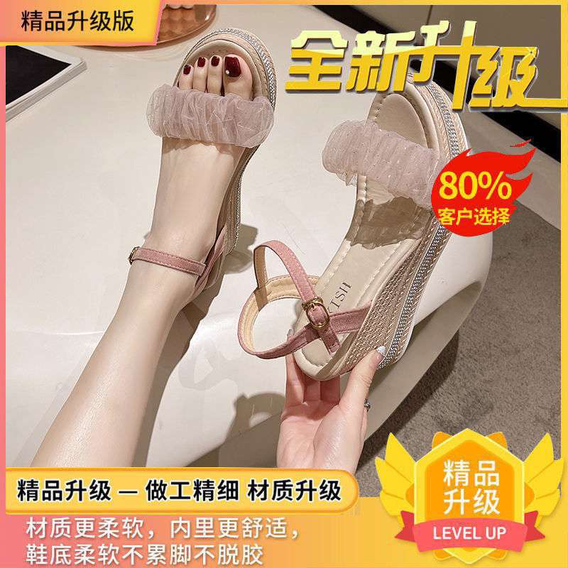 

Водонепроницаемые сандалии на танкетке, женские, лето 2025, новые, плетеные, на платформе, женская обувь на высоком каблуке, пляжная обувь 55