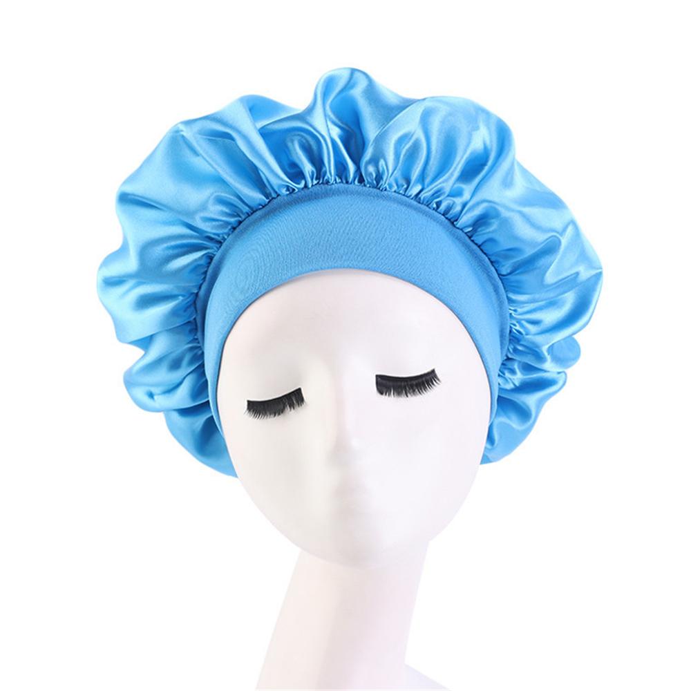 New Women's Satin Solid Wide-brimmed Sleeping Hat Unisex Head Wrap Elastic Band Cap Hair Care Bonnet Night Hat Bonnet De Nuit