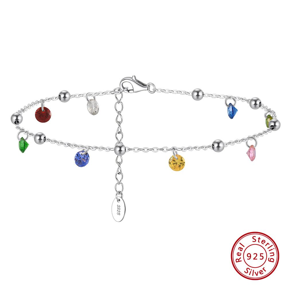 ORSA JEWELS New Summer Beach Anklet Fashion 925 Silver Cable Chain Multicolor 4A Zircon Anklet for Women jewelry SA93