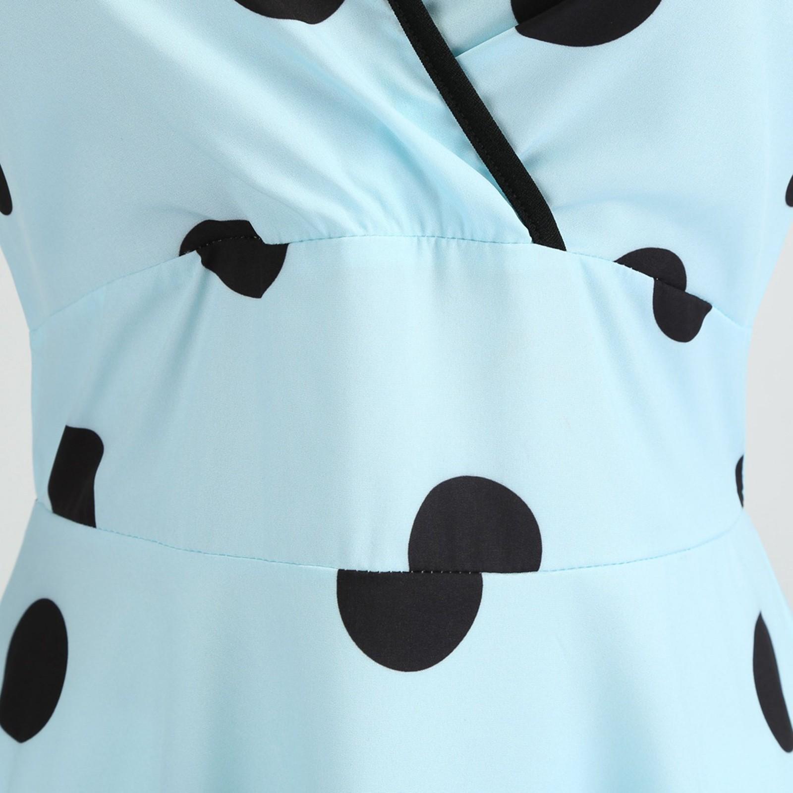 Женское свободное платье в стиле ретро без рукавов с v-образным вырезом и принтом — фото 8