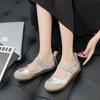 Single Shoe Woman Summer New Shallow Mouth Adjustable  Straps Design Casual All-match Flat Bottom Mary Jane Puff Shoes