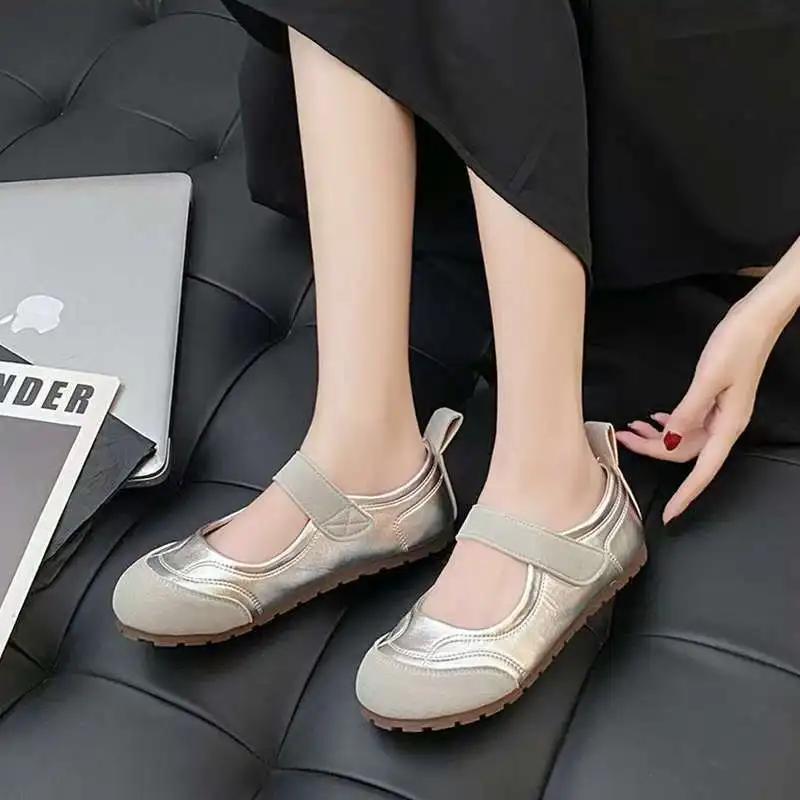 Single Shoe Woman Summer New Shallow Mouth Adjustable  Straps Design Casual All-match Flat Bottom Mary Jane Puff Shoes