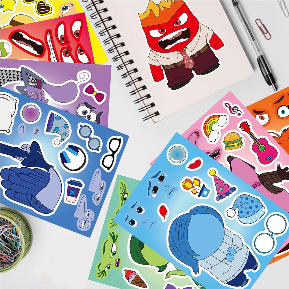 816Sheets Disney Inside Out 2 Make A Face Puzzle Stickers Funny Diy Assemble Jigsaw Cartoon Sticker Toy Party Game Reward Gifts