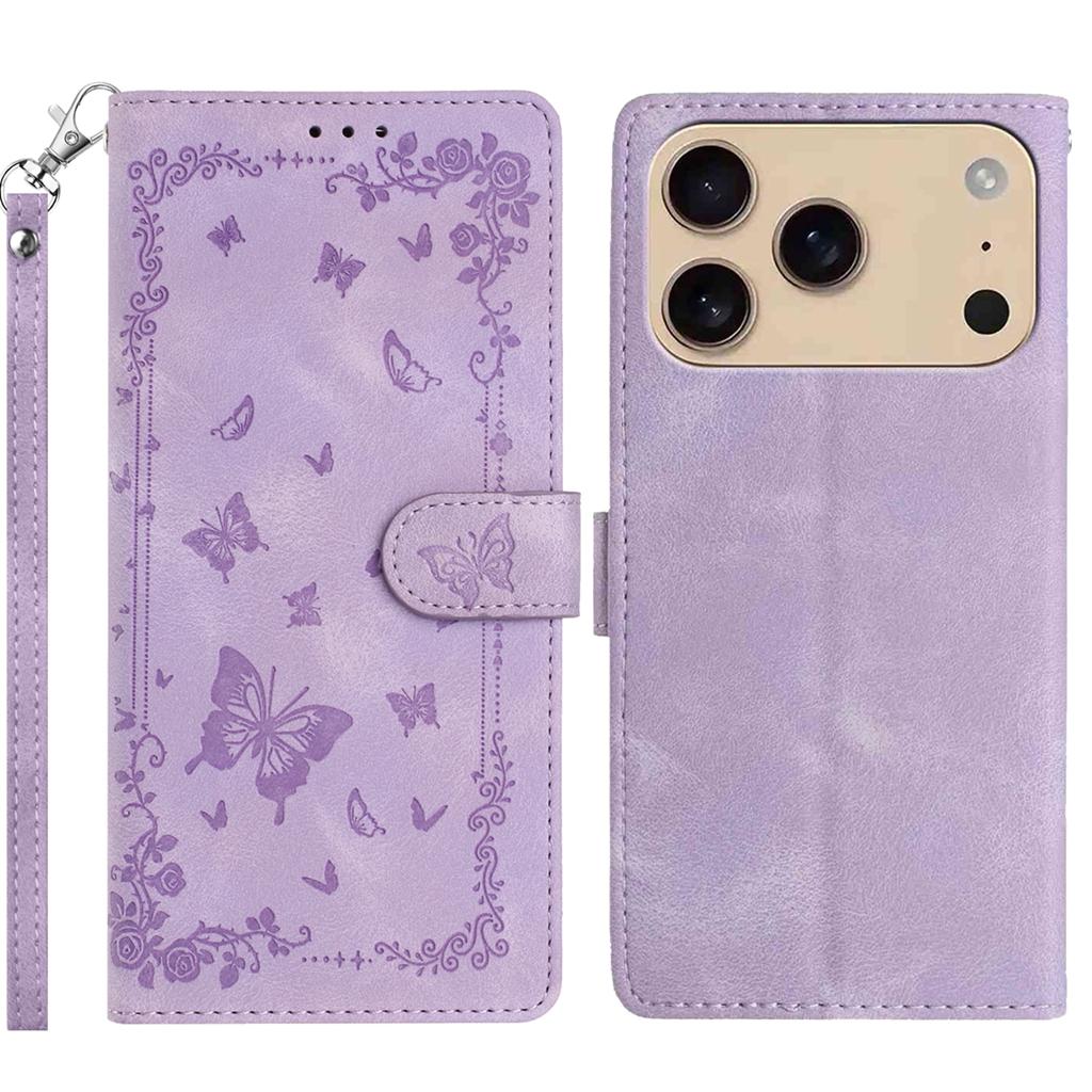 For iPhone 17 Pro Max Case Garden Imprinted PU Leather Wallet Phone Cover with Wrist Strap