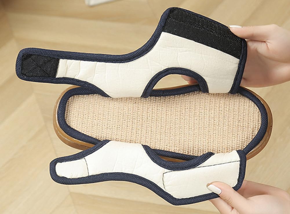 Caregiver Wide Adjustable Velcro Easy to Linen Slippers Weight Japanese Shoe [Euyqs] Slippers, Design, Closure, Wear, Unisex, (Navy, Adult, 23.5 cm,