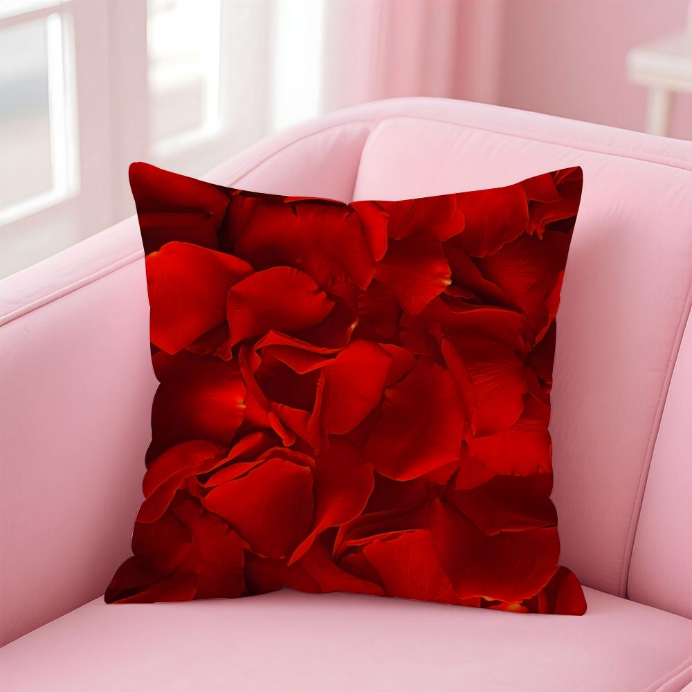 Romantic Red Rose Floral Cushion Cover Pillowcase Short Plush Invisible zipper Room Sofa Cushion Cover