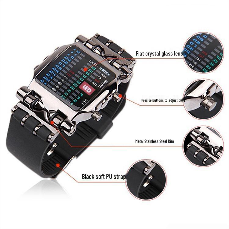 LED Electronic Crab Watch - Fashionable Binary Design for Students
