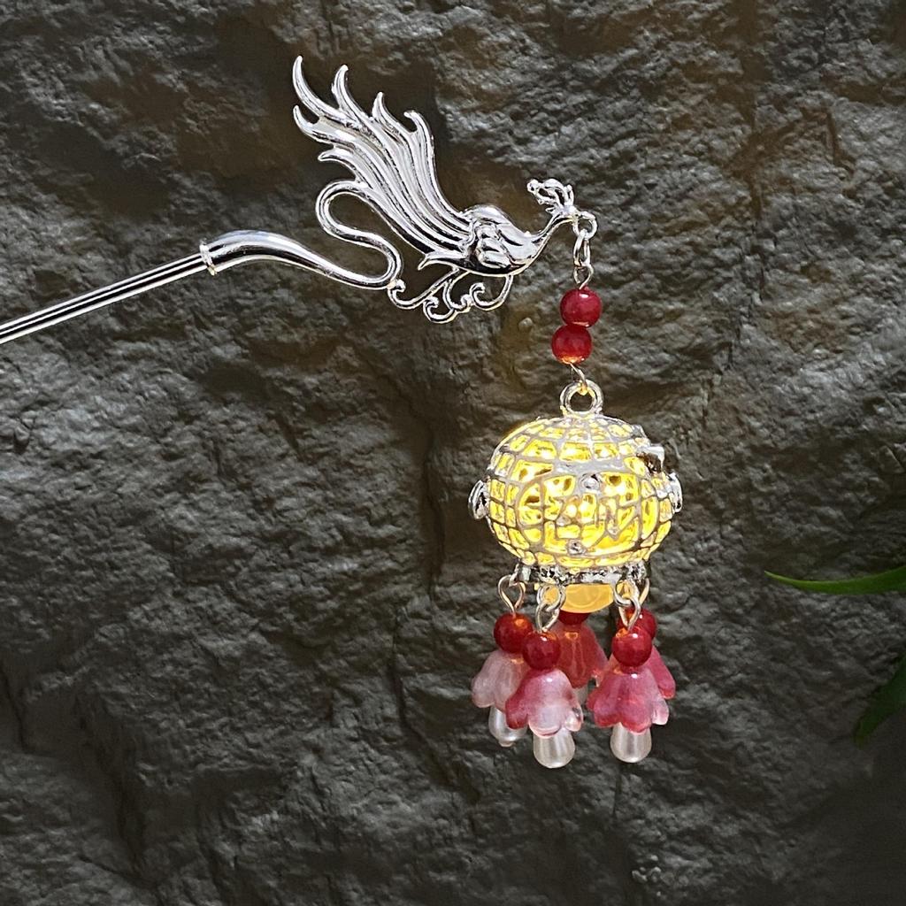 Fermacapelli Lanterna Luminosa di Alta Gamma per Gonne Hanfu - Popolare Accessorio Stile Paesaggistico