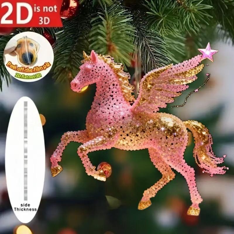 2D Acrylic Christmas Pendants Zodiac Horse Tree Hangings Car Rearview Mirror Pendant Charm Party New Year Decoration Ornaments