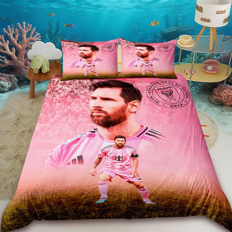Duvet Covers stylish Messi-print bedding set includes a duvet cover and comforter, suitable for teenagers, children
